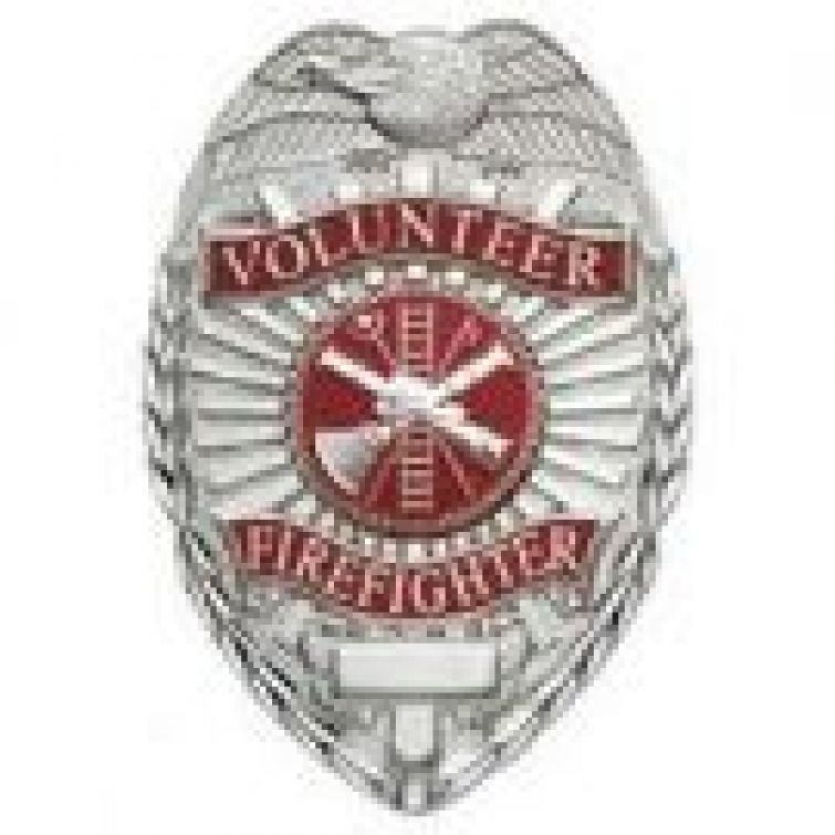 VOLUNTEER FIREFIGHTER SHIELD METAL SHIRT BADGE - NICKEL.